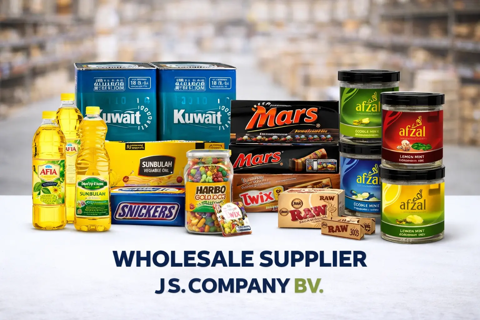 J.S. Company B.V. wholesale products - shisha tobacco, edible oils, confectionery, rolling papers in bulk packaging